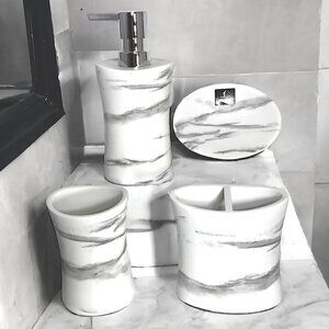 Todays Living Marble Elite Bath Accessory Set Lux White Grey Resin 4 Piece Set